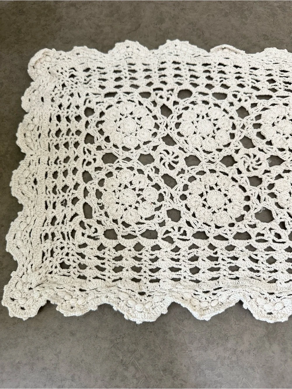 Handmade Cotton Crochet Table Runner in White Cream Elegant Dining Accent 28.5”